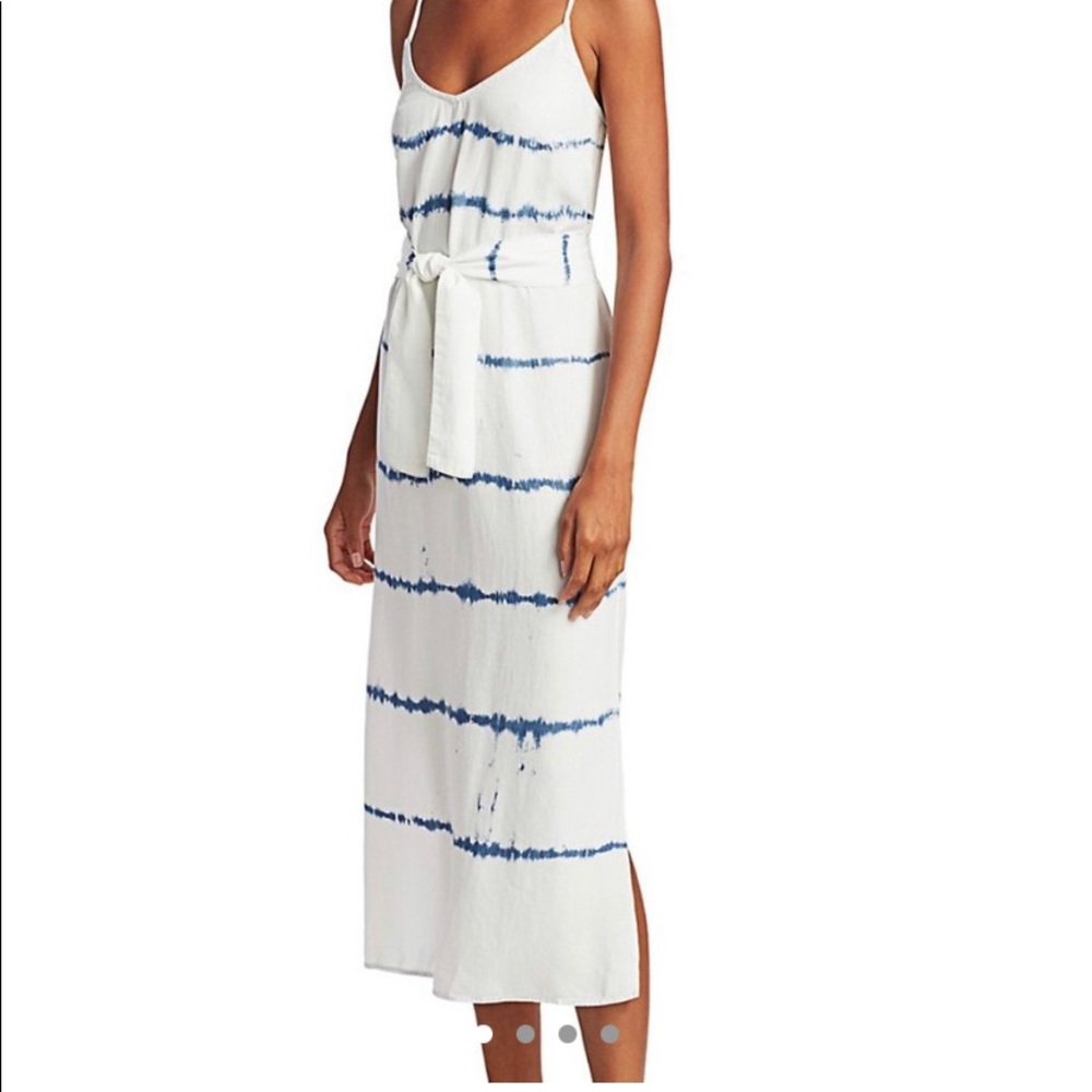 Bella Dahl White Maxi Dress with Blue Tie-Dye Stripes